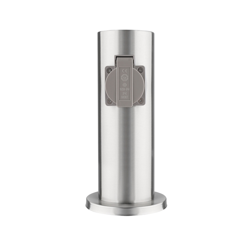 Borne prises électriques extérieure 2Z 230V IP44 chrome mat arrondi