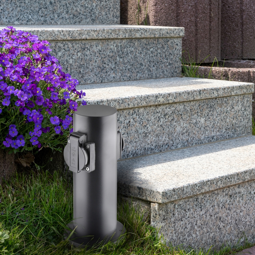 Borne prises électriques extérieure 2Z 230V IP44 noir arrondi