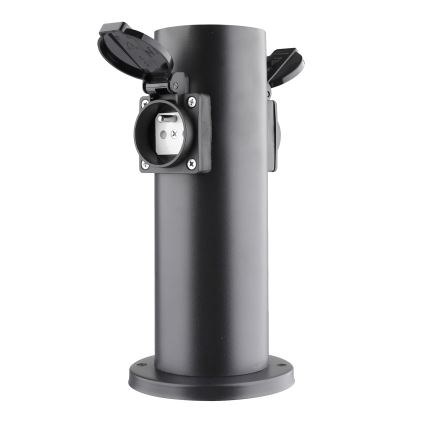 Borne prises électriques extérieure 2Z 230V IP44 noir arrondi