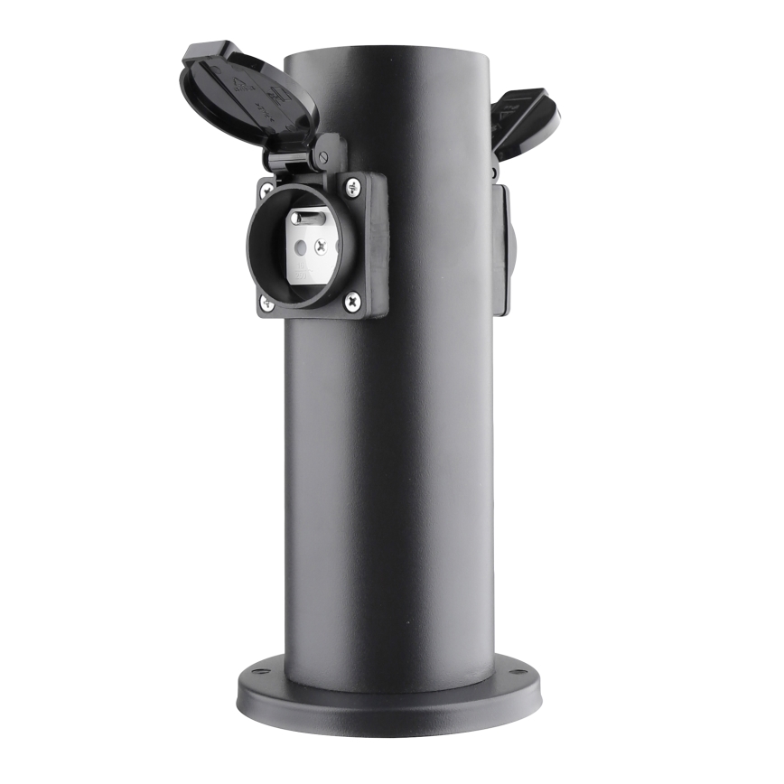 Borne prises électriques extérieure 2Z 230V IP44 noir arrondi