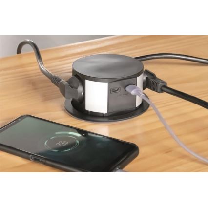 Solight PP100USBC-B - Colonne de prises pour table 3x230V + 2xUSB noir