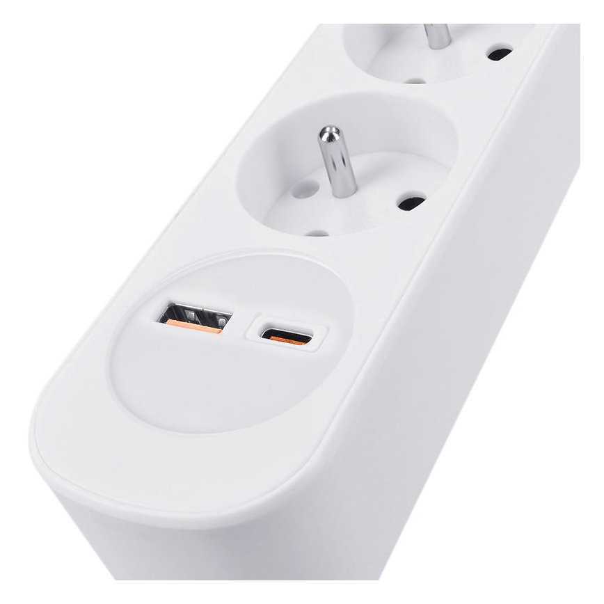 Multiprise 3 prises avec interrupteur et ports de charge USB A et C, câble 3 m