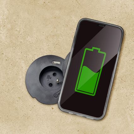 Prise encastrable avec recharge sans fil 10 W, 1 prise + USB A + C, noire