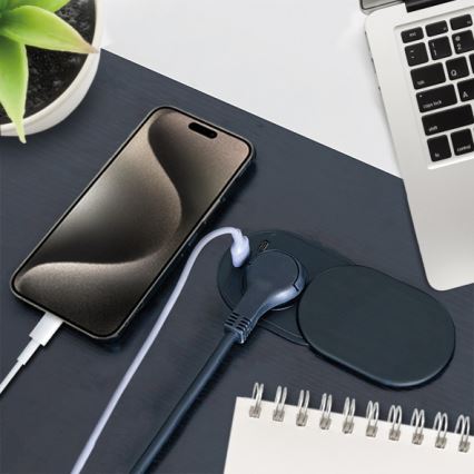 Prise encastrable avec couvercle coulissant 20W, 1 prise + ports USB A et C, noir