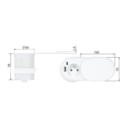 Prise encastrée 20W, 1 prise + USB A+C, blanche