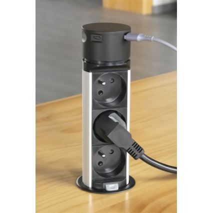 Colonne de prises pour table 3x230V + 2xUSB noir