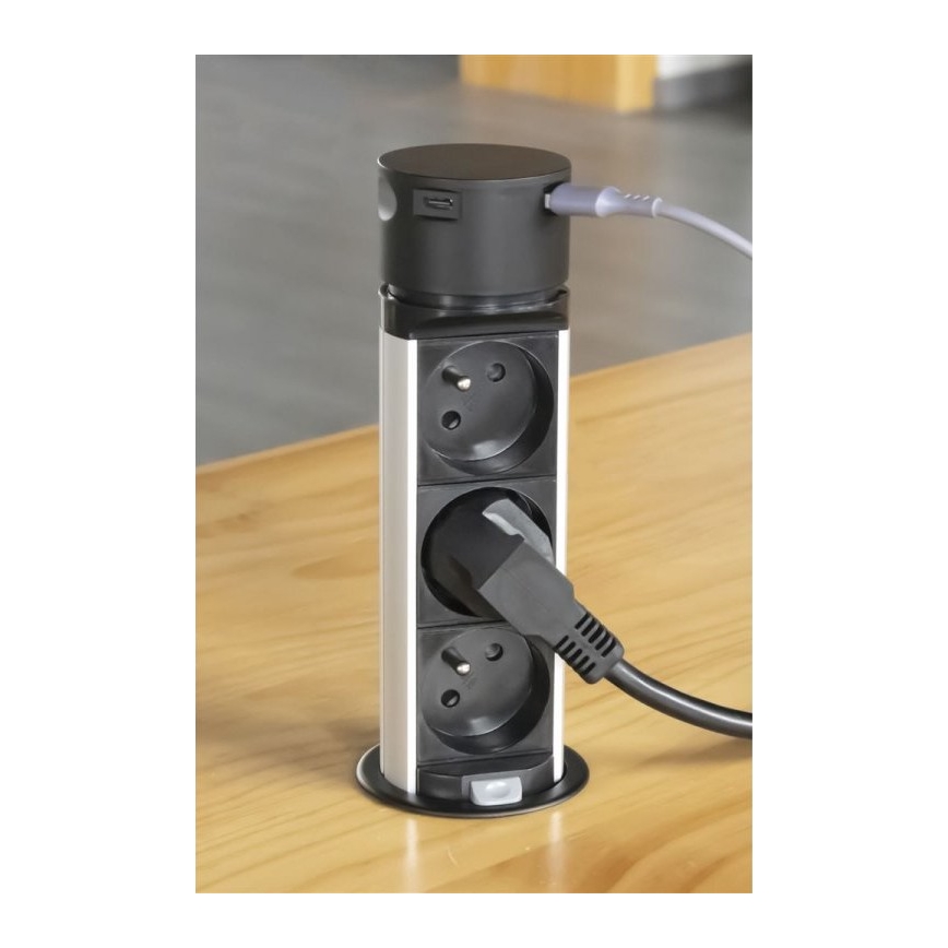 Colonne de prises pour table 3x230V + 2xUSB noir