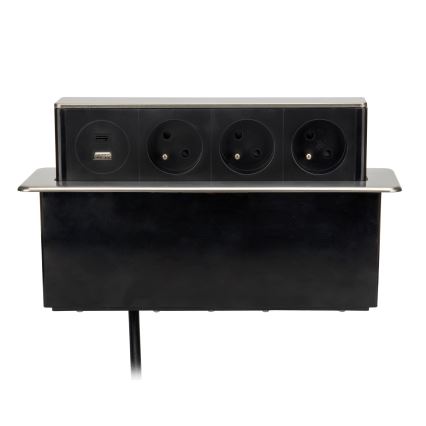 Colonne de prises encastrable pour plateau de bureau 3x230 V + USB-A + USB-C