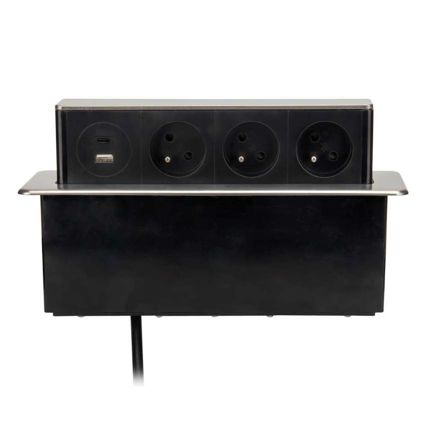 Colonne de prises encastrable pour plateau de bureau 3x230 V + USB-A + USB-C