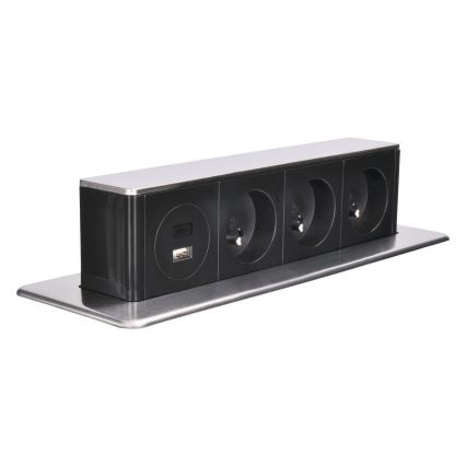 Colonne de prises encastrable pour plateau de bureau 3x230 V + USB-A + USB-C
