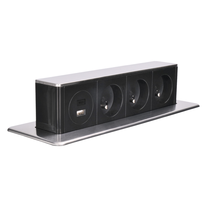 Colonne de prises encastrable pour plateau de bureau 3x230 V + USB-A + USB-C