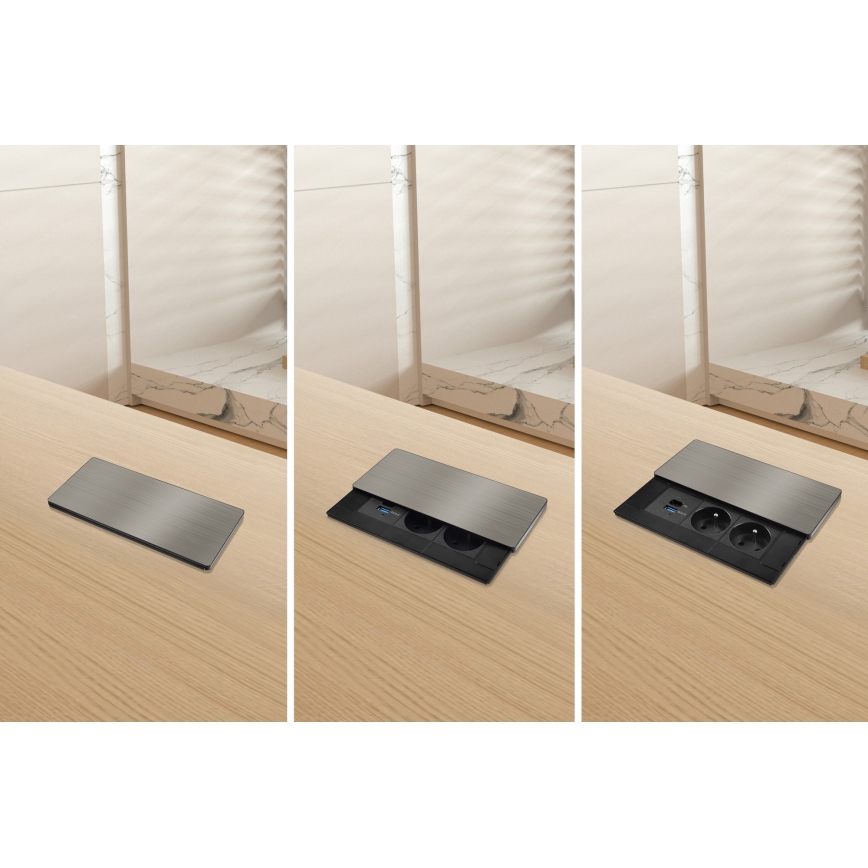 Prise encastrable avec charge sans fil 20 W, 2 prises, USB-A et USB-C