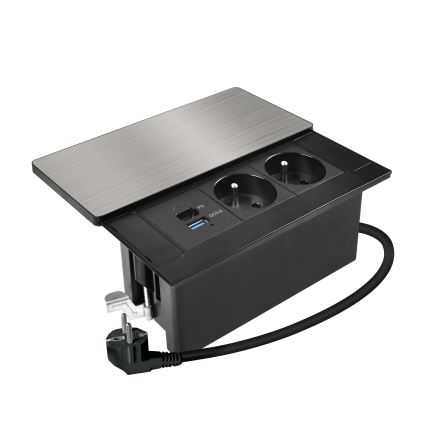 Prise encastrable avec charge sans fil 65 W, 2 prises secteur + USB-A + USB-C