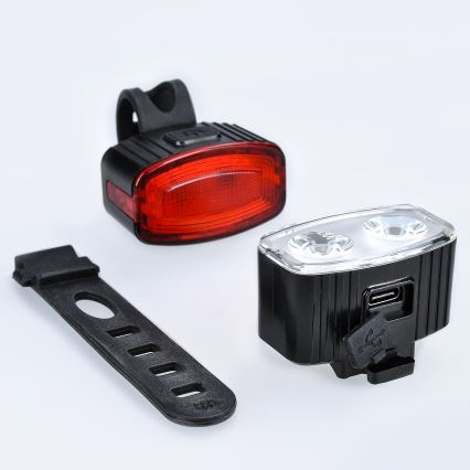 SET 2x LED Luminaire vélo rechargeable à intensité variable 350 mAh IP44 rouge/blanc