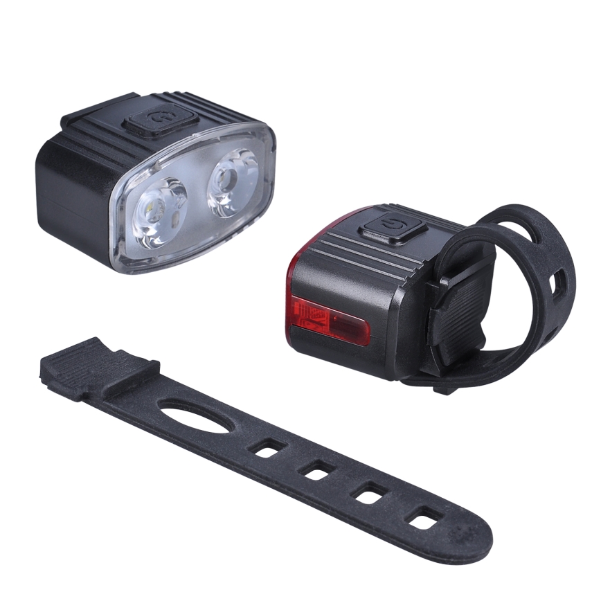 SET 2x LED Luminaire vélo rechargeable à intensité variable 350 mAh IP44 rouge/blanc