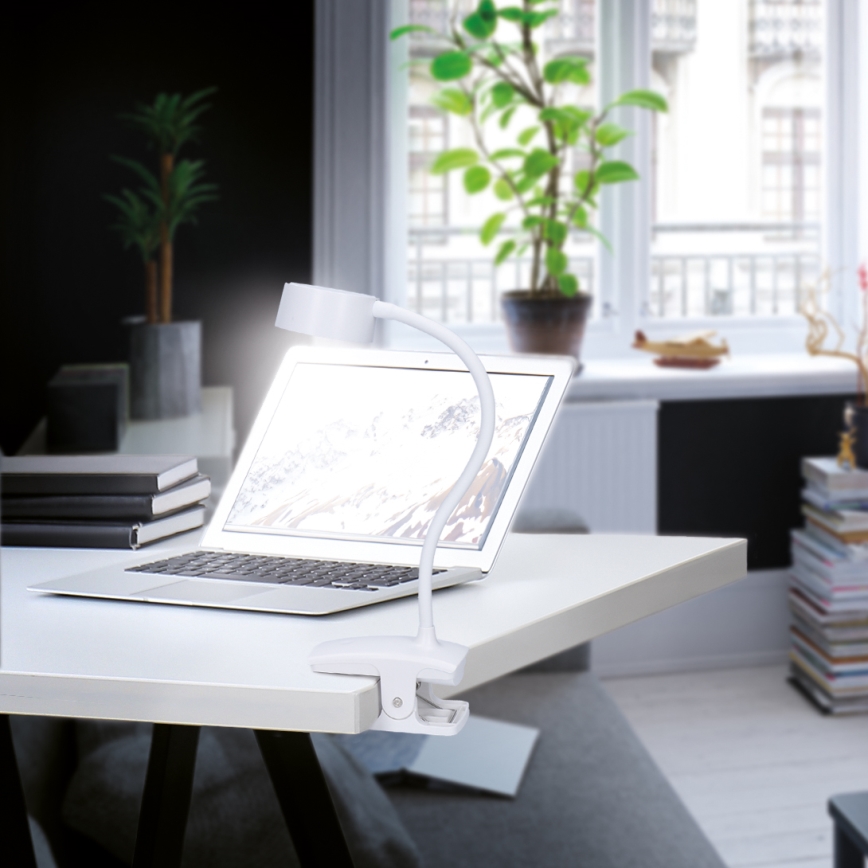 Lampe de table flexible à intensité variable et rechargeable avec pince LED/2W/1800 mAh 3000/4000/6500K blanc