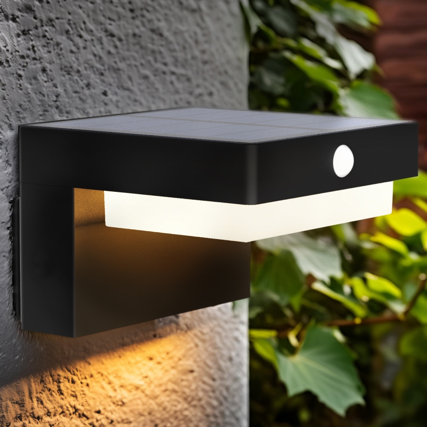 Applique murale solaire LED avec détecteur de mouvement et crépuscule PALERMO LED/5W/3,7V 2000 mAh IP54 noir