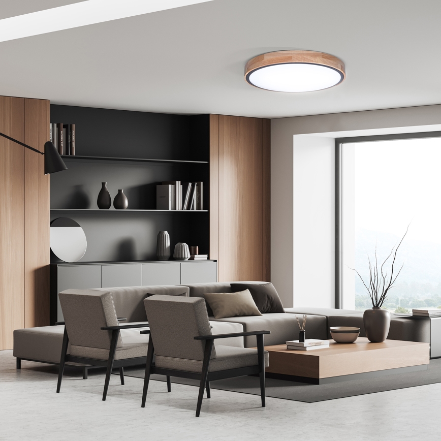 Plafonnier LED dimmable IRON OAK LED/48W/230V 3000–6500K chêne Ø 40 cm + télécommande