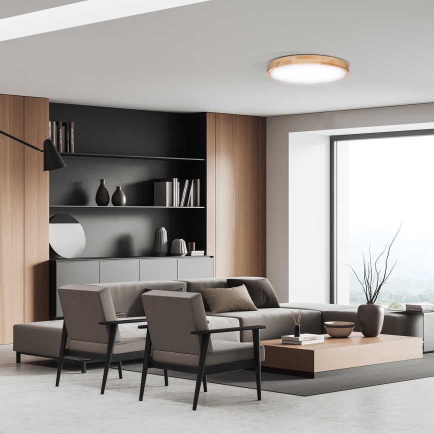 Plafonnier à intensité variable SOLID OAK LED/48W/230V 3000-6500K chêne d. 39 cm + télécommande