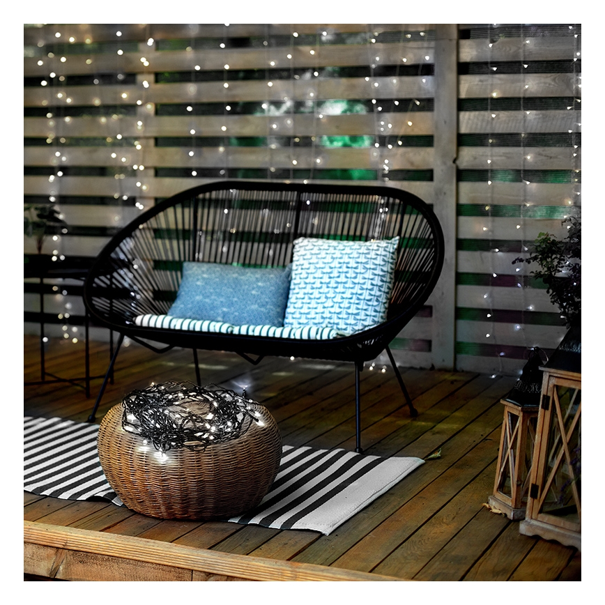 Guirlande lumineuse d'extérieur 100 LEDs / 8 fonctions IP44 13 m blanc froid