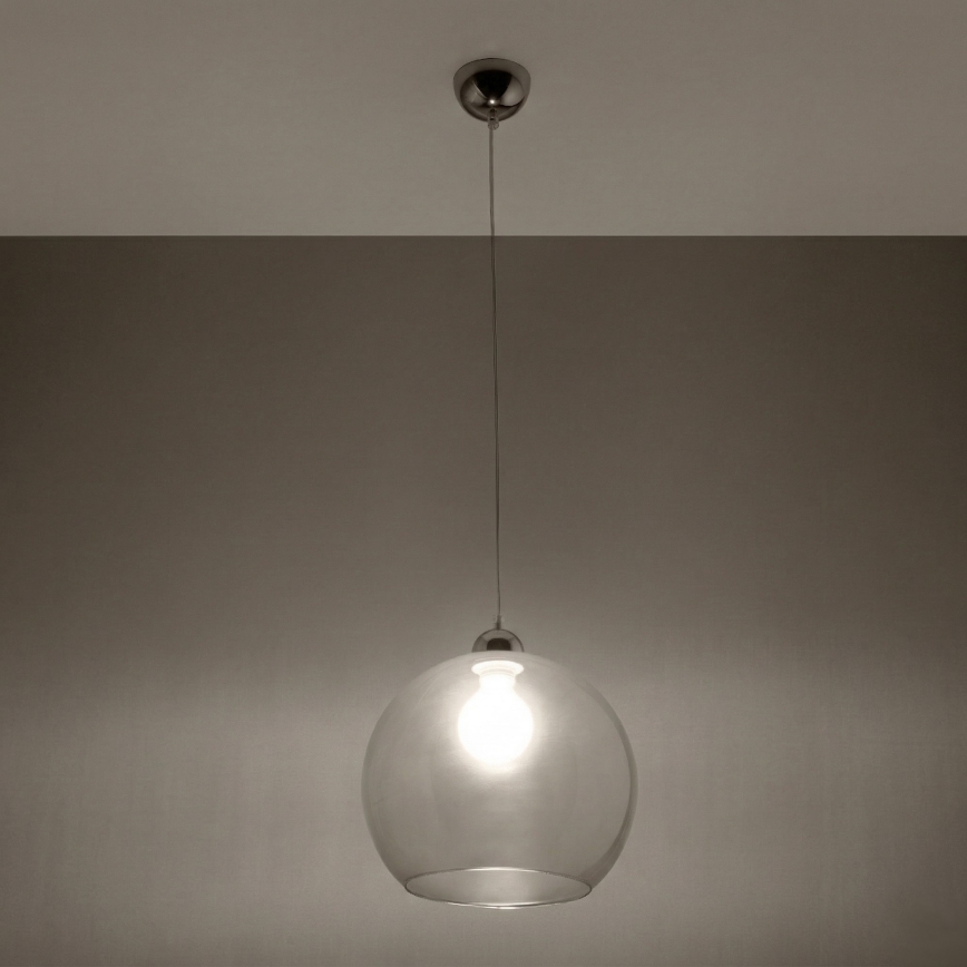 Suspension sur câble BALL 1xE27/15W/230V Ø 30 cm verre transparent/chrome brillant