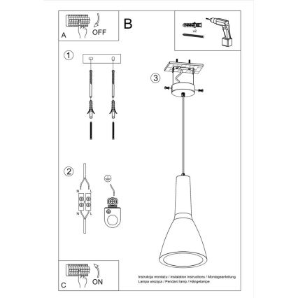 Suspension filaire EMPOLI 1xE27/15W/230V béton