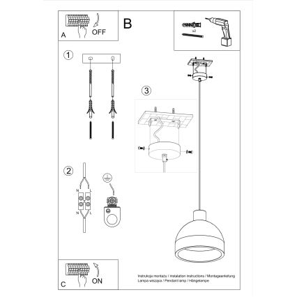 Suspension filaire DAMASO 1xE27/60W/230V béton