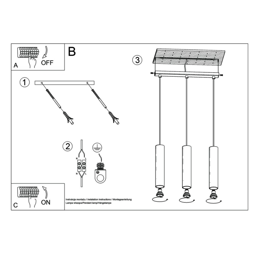 Suspension filaire LAGOS 3 3xGU10/10W/230V blanc