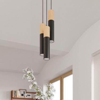 Suspension filaire PABLO 2xGU10/40W/230V noir/hêtre