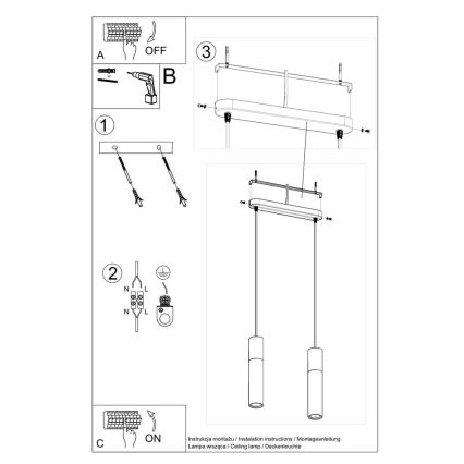 Suspension filaire PABLO 2xGU10/40W/230V noir/hêtre