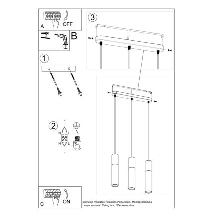 Suspension filaire PABLO 3xGU10/40W/230V noir/hêtre