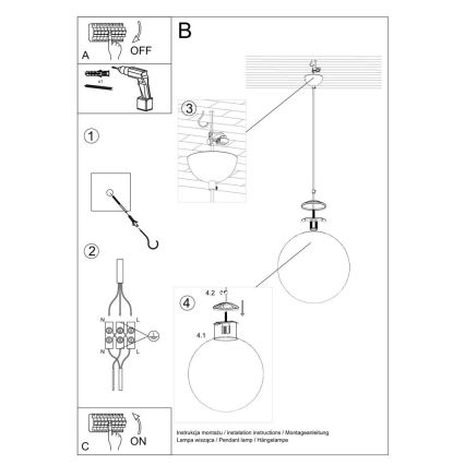 Suspension filaire TOYA 1xE27/60W/230V d. 20 cm