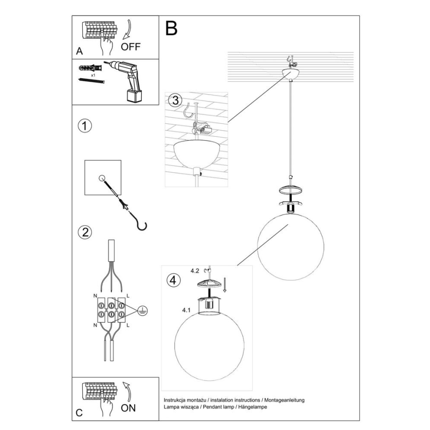 Suspension filaire TOYA 1xE27/60W/230V d. 20 cm