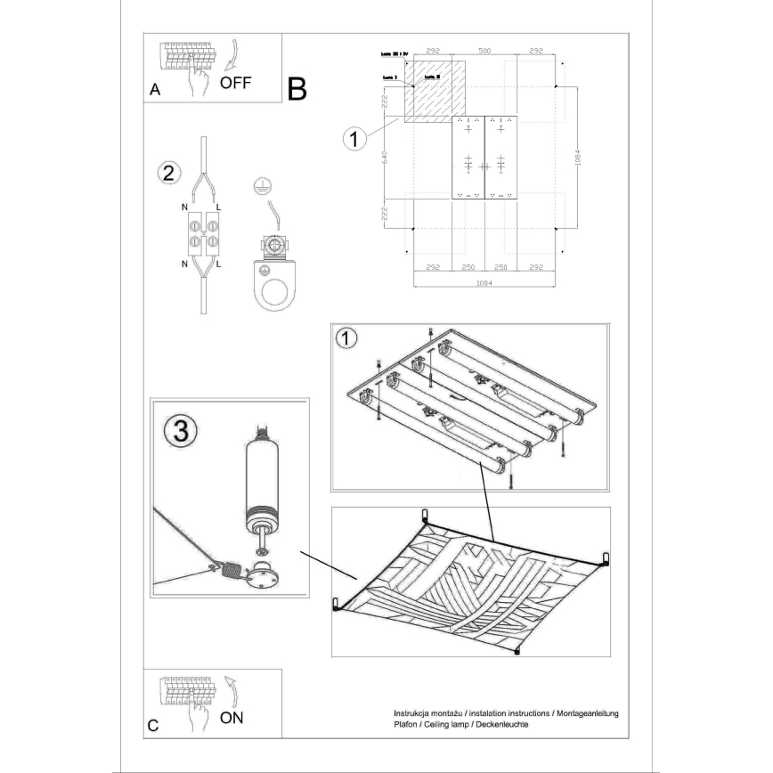 Plafonnier LED LUNA 4xG13/8,5W/230V 10,5x10,5 cm blanc