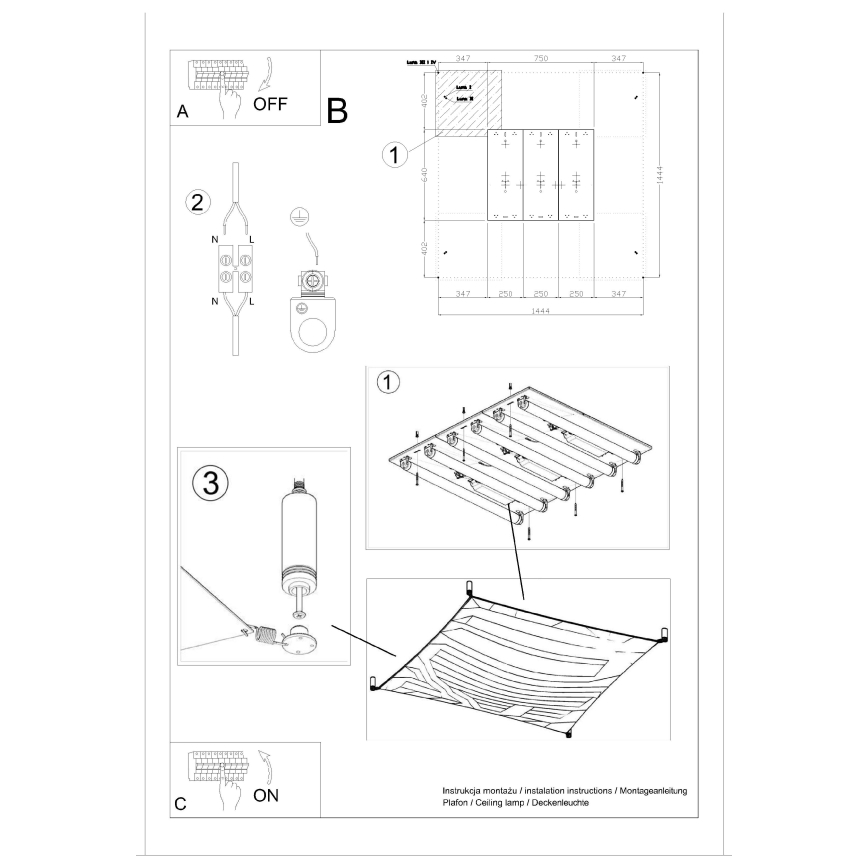 Plafonnier LED LUNA 6xG13/8,5W/230V 140x140 cm blanc