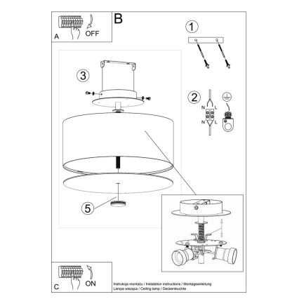 Plafonnier SKALA 3xE27/60W/230V d. 30 cm blanc