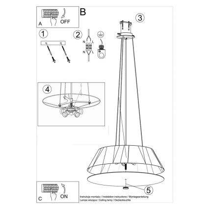 Suspension filaire VEGA 5xE27/60W/230V d. 60 cm blanche