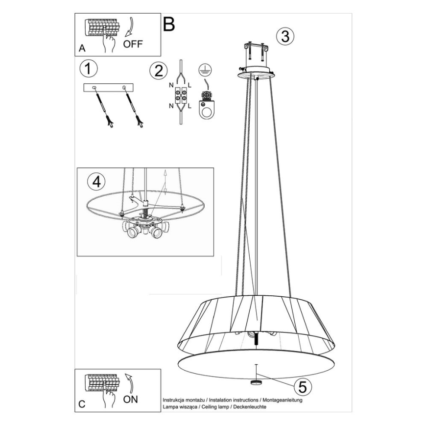 Suspension filaire VEGA 5xE27/60W/230V d. 60 cm noire