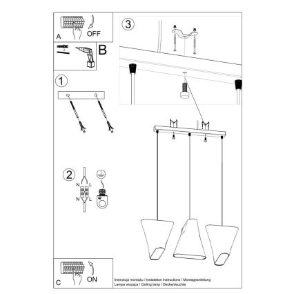 Suspension filaire BLUM 3xE27/60W/230V blanche
