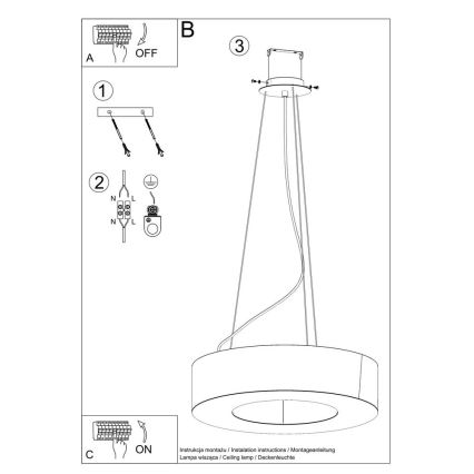 Suspension filaire SATURNO 8xE27/60W/230V d. 90 cm noire