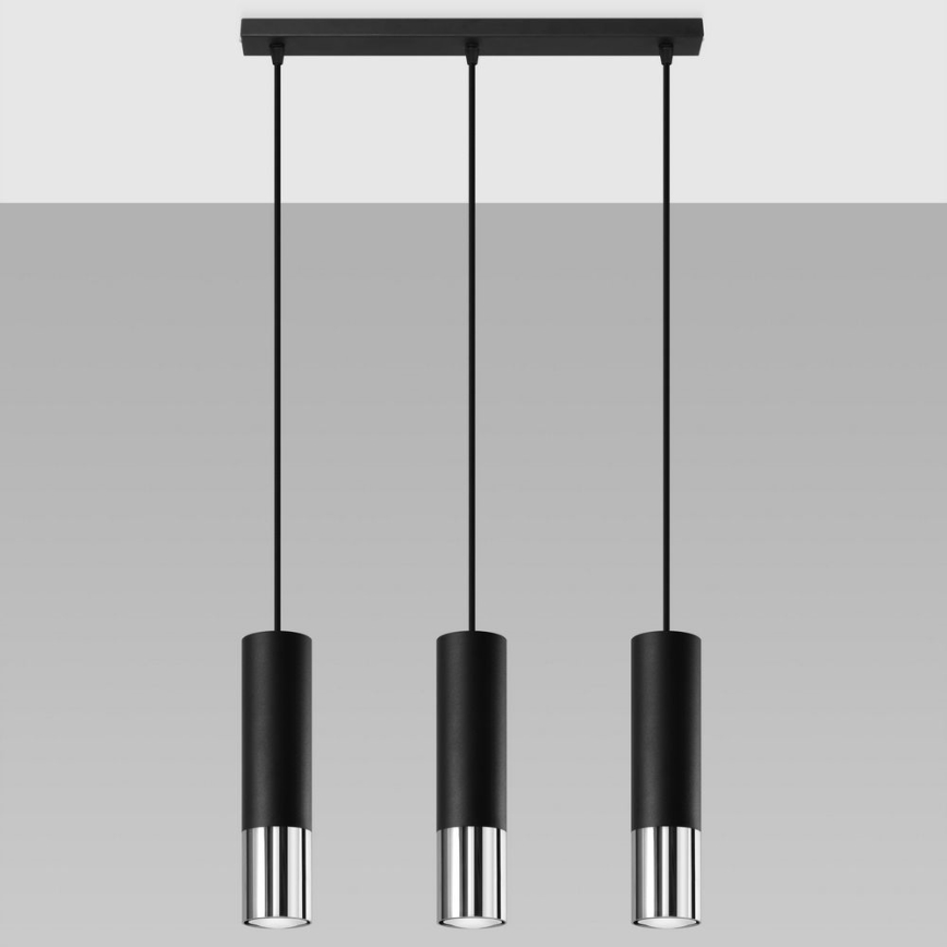 Suspension filaire LOOPEZ 3xGU10/10W/230V noir/chrome brillant