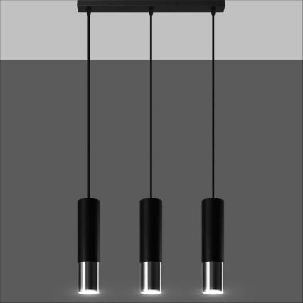 Suspension filaire LOOPEZ 3xGU10/10W/230V noir/chrome brillant