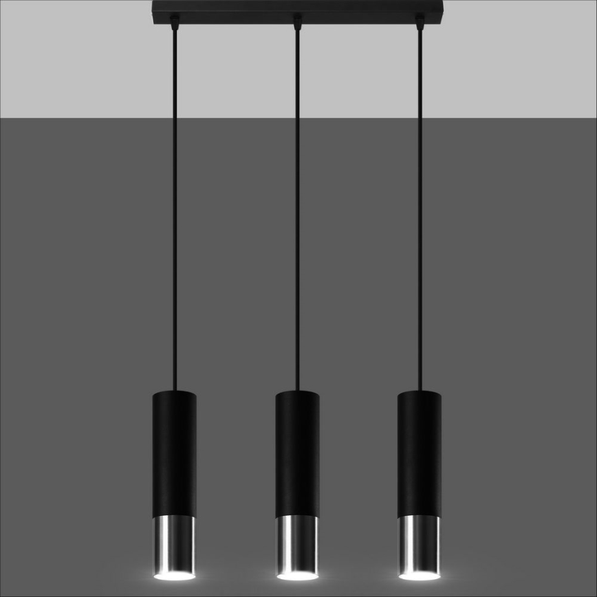 Suspension filaire LOOPEZ 3xGU10/10W/230V noir/chrome brillant
