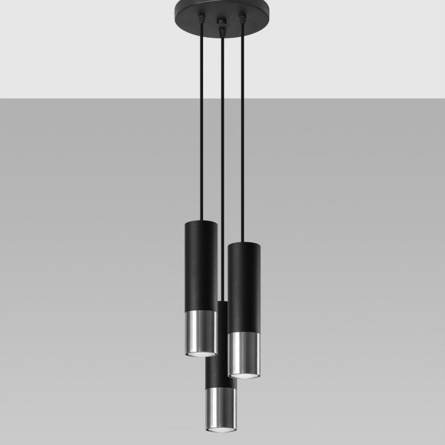 Suspension filaire LOOPEZ 3xGU10/10W/230V arrondi noir/chrome brillant