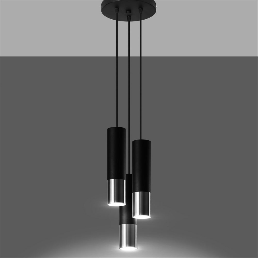 Suspension filaire LOOPEZ 3xGU10/10W/230V arrondi noir/chrome brillant