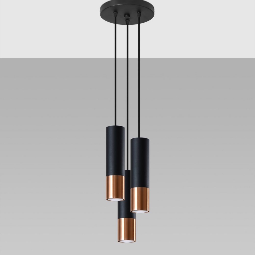 Suspension filaire LOOPEZ 3xGU10/10W/230V arrondi noir/cuivre