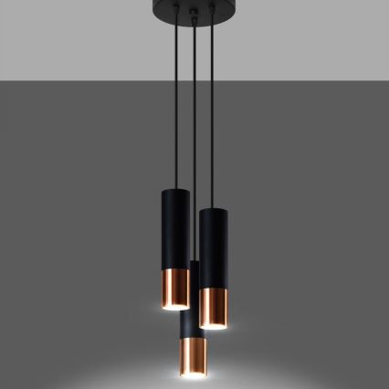 Suspension filaire LOOPEZ 3xGU10/10W/230V arrondi noir/cuivre