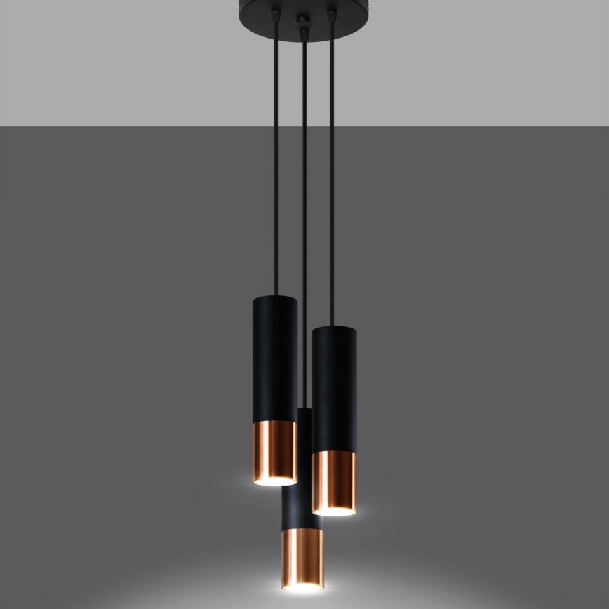Suspension filaire LOOPEZ 3xGU10/10W/230V arrondi noir/cuivre