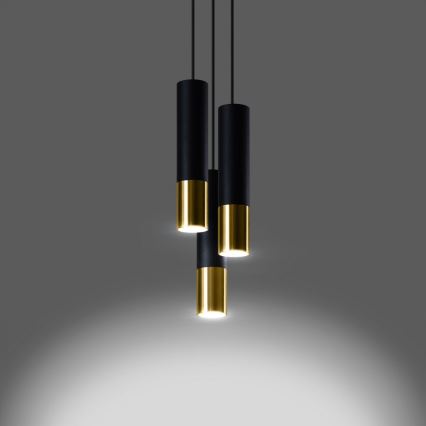 Suspension filaire LOOPEZ 3xGU10/10W/230V arrondi noir/doré