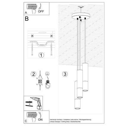 Suspension filaire LOOPEZ 3xGU10/10W/230V arrondi noir/doré
